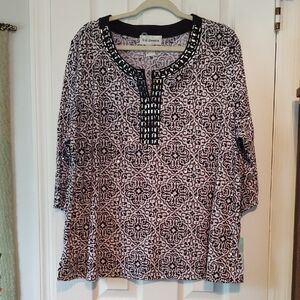 Black and White Embellished And Sequined Women's 2X Top